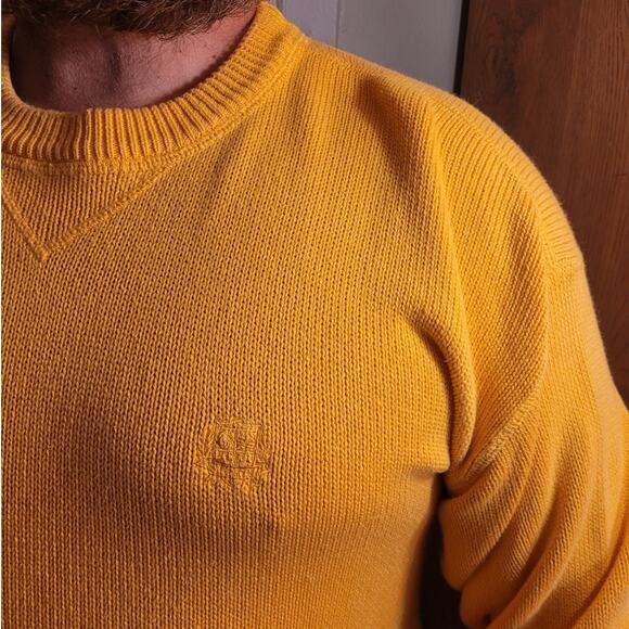 Vntg 80s 90s Great Lakes Recreation Mens Yellow Cotton Knit Sweater XL Dadcore - Picture 4 of 10